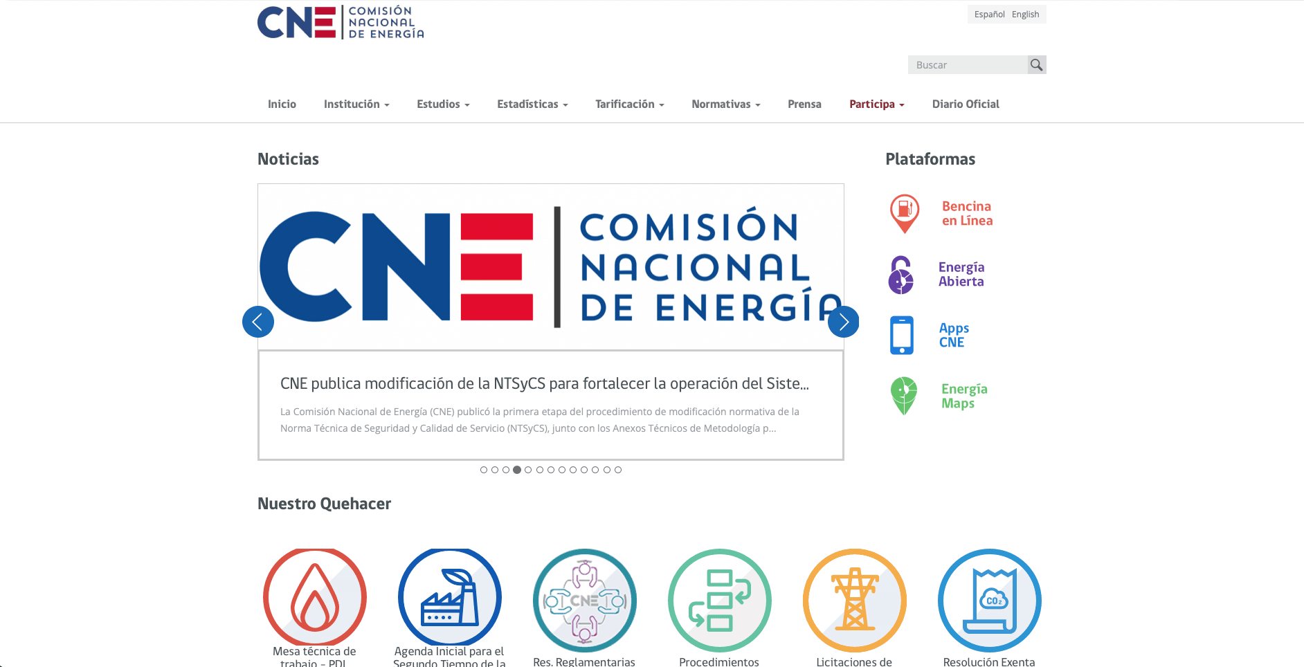 Sitio web de la CNE
